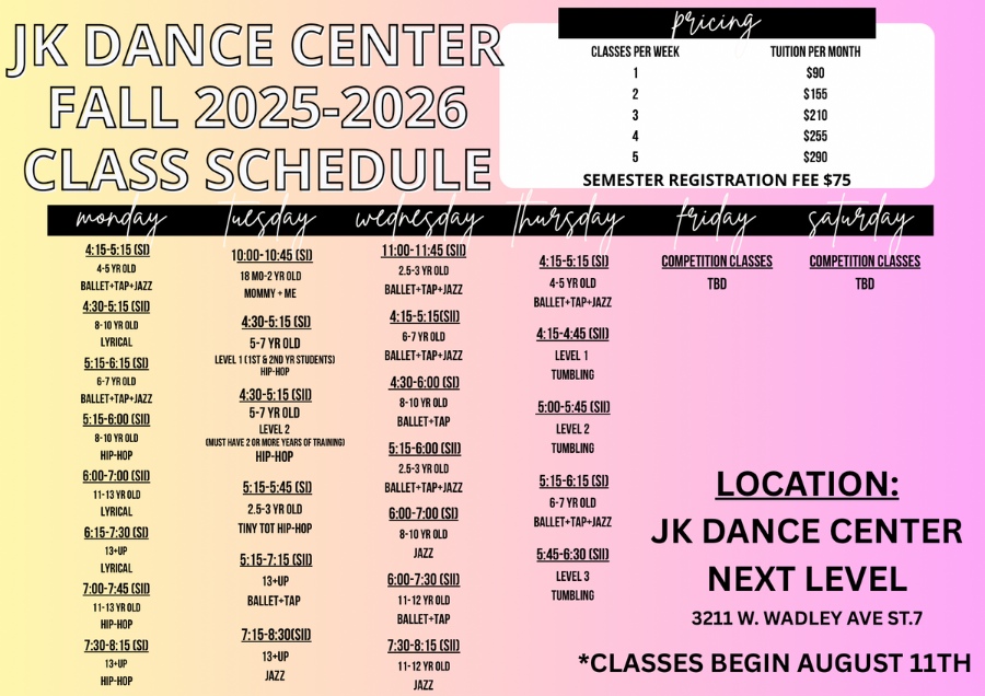 JK Dance Next Level Schedule